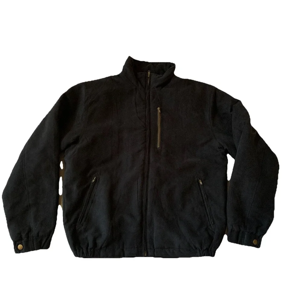 Montage Collection Black Faux Suede ZipUp Bomber Jacket With Pockets Size M